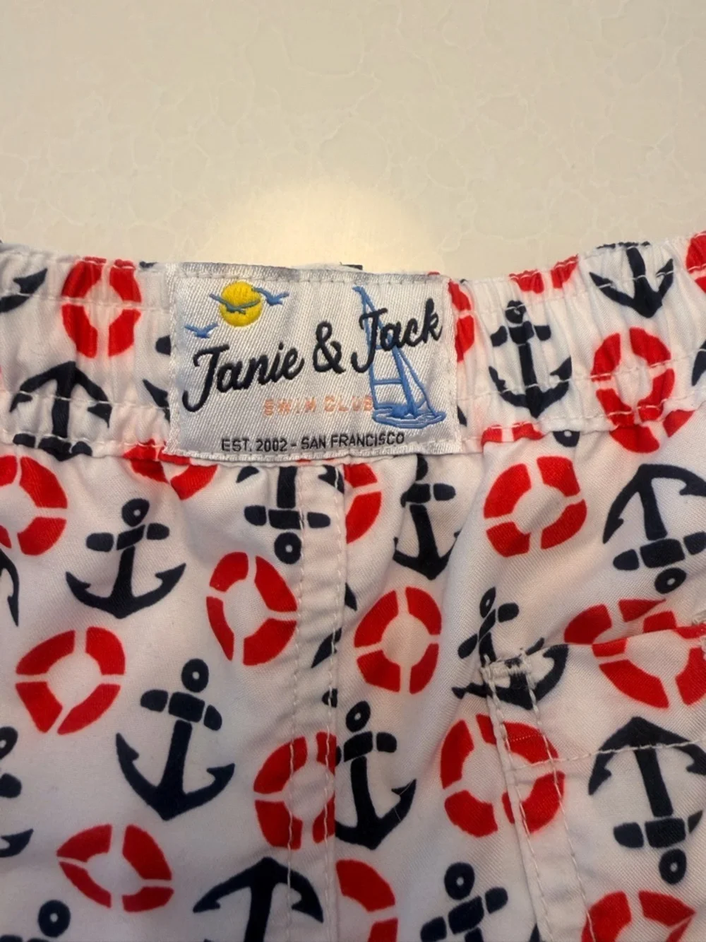 Janie & Jack nautical & Lifesaver Print Swim Trunks - White, Navy & Red! 2T